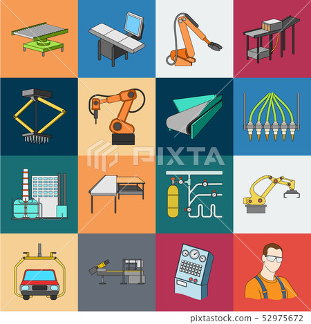 Equipment and machine cartoon icons in set collection for design.Technical progress of the factory Equipment and machine cartoon icons in set collection for design.Technical progress of the factory 52975672