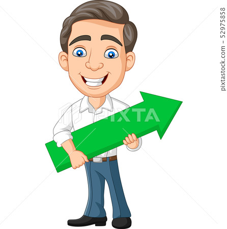 Cartoon young businessman holding a green arrow - Stock Illustration ...
