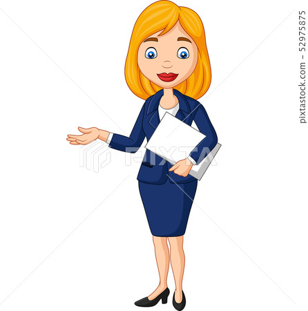 Cartoon young businesswoman holding a document - Stock Illustration ...