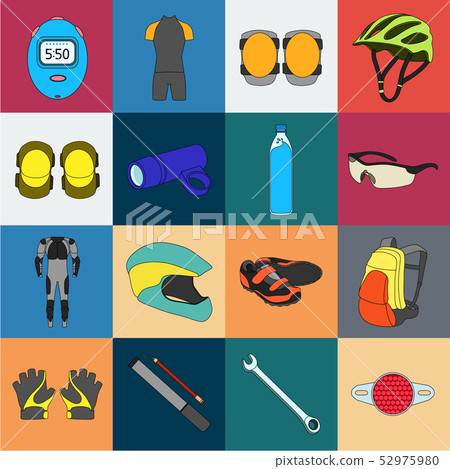 Bicycle outfit cartoon icons in set collection for design. Bicycle and tool vector symbol stock web Bicycle outfit cartoon icons in set collection for design. Bicycle and tool vector symbol stock web 52975980