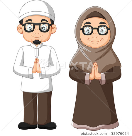Cartoon old Muslim couple on white background 52976024