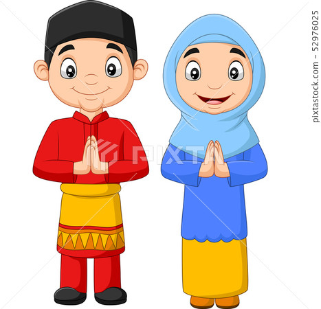 Happy Muslim kids cartoon on white background 52976025