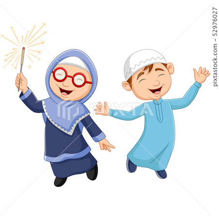 Happy Muslim kid cartoon on white background 52976027