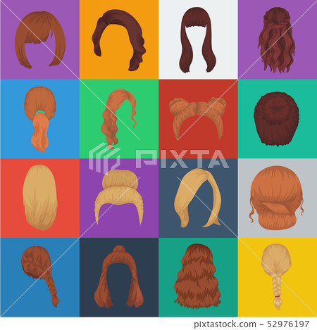Female hairstyle cartoon icons in set collection for design. Stylish haircut vector symbol stock web 52976197