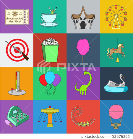 Amusement park cartoon icons in set collection for design. Equipment and attractions vector symbol 52976265