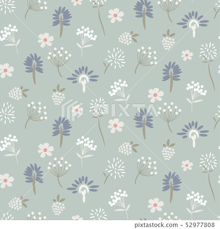 Floral meadow pastel blue seamless vector pattern. Floral meadow pastel blue seamless vector pattern. 52977808