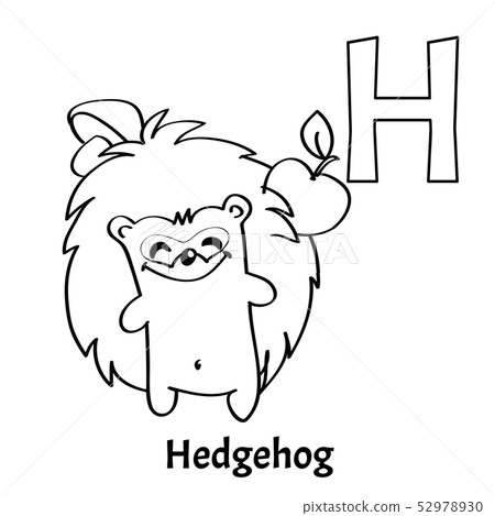 Vector alphabet letter H, coloring page. Hedgehog - Stock Illustration ...