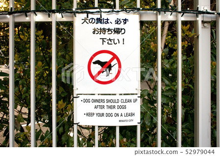 Forbidden signboard for dog owners Forbidden signboard for dog owners 52979044