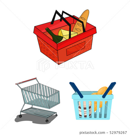 Vector illustration of basket and wicker icon. Set of basket and market stock vector illustration. Vector illustration of basket and wicker icon. Set of basket and market stock vector illustration. 52979267