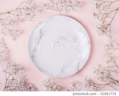 Romantic table setting in pink colors. Light Romantic table setting in pink colors. Light 52981774