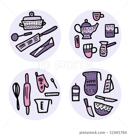 Set of vector kitchen equipments in doodle style. Set of vector kitchen equipments in doodle style. 52985760