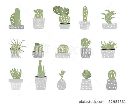 Vector compositon of doodle cactus design set. 52985881