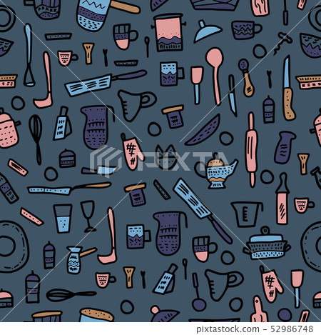 Vector seamless pattern of kitchen equipments. Vector seamless pattern of kitchen equipments. 52986748