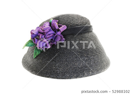 Vintage hat with artificial flowers on white 52988102