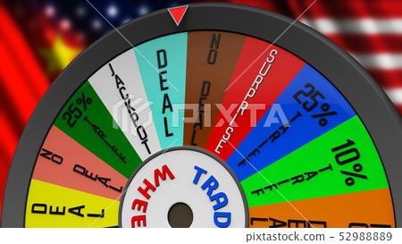 US China Trade War Fortune Wheel 3D Illustration US China Trade War Fortune Wheel 3D Illustration 52988889