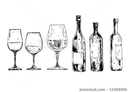 Set of wine bottles and glasses Set of wine bottles and glasses 52988908