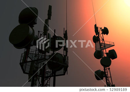5G Telecommunication Tower in Sunset Sunrise 3D Il 52989189