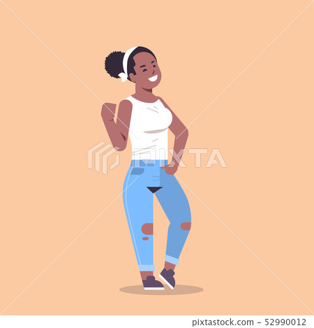 young woman in casual clothes standing pose smiling african american female cartoon character 52990012