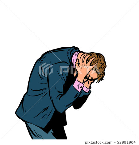 Severe headache, man clasped his head Severe headache, man clasped his head 52991904