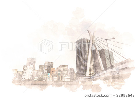 高層公寓組清晨水彩風格 高層公寓組清晨水彩風格 52992642