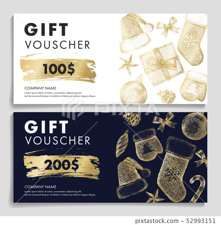 Gift voucher with Christmas pattern in golden colors 52993151