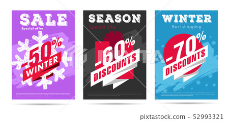 set of winter posters with per cent numbers and big typography 52993321