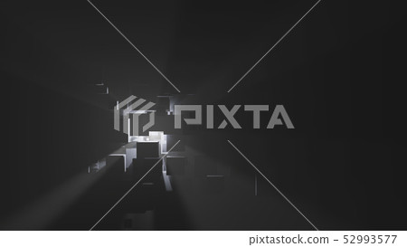 Abstract background of boxes, light rays and fog Abstract background of boxes, light rays and fog 52993577