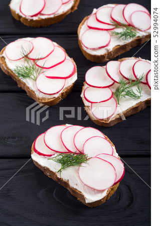 Healthy vegetable toasts sandwith with radish and Healthy vegetable toasts sandwith with radish and 52994074