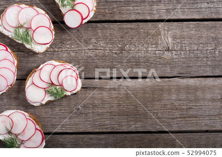 Healthy vegetable toasts sandwith with radish and Healthy vegetable toasts sandwith with radish and 52994075