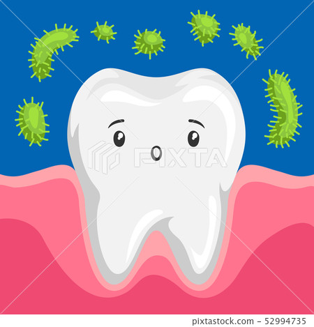 Illustration of tooth with bacteria in mouth. 52994735