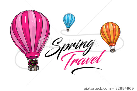 Spring travel on balloons colourful illustration Spring travel on balloons colourful illustration 52994909