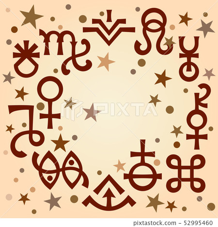 Astrological diadem (astrological signs and occult mystical symbols), antique celestial pattern Astrological diadem (astrological signs and occult mystical symbols), antique celestial pattern 52995460