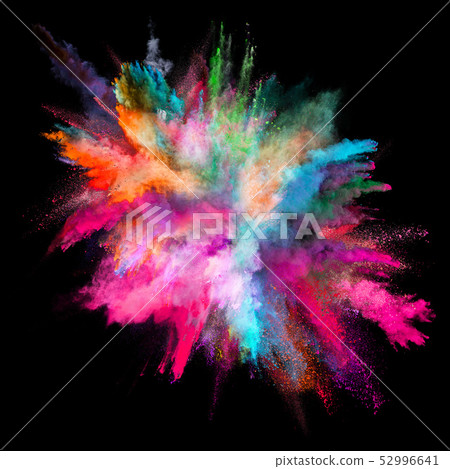 Colored powder explosion on black background. 52996641