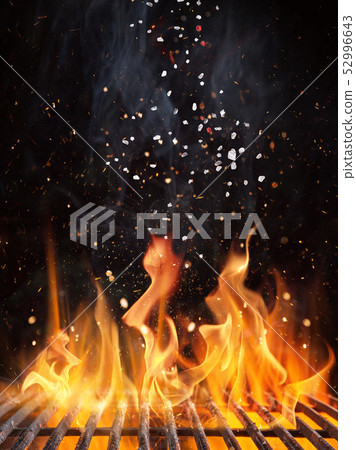 Empty flaming charcoal grill, ready for product placement. 52996643