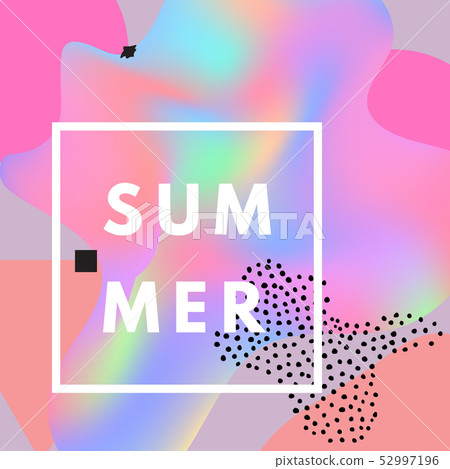 Promotional design poster with text Summer on abstract colorful holographic background 52997196