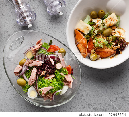 Warm Healthy Salads In Unusual Bowls, Crop 52997554