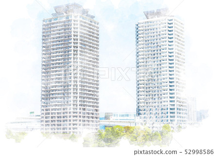 台場高層公寓水彩風格 52998586