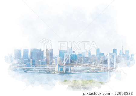 Urban landscape seen from Odaiba Watercolor style Urban landscape seen from Odaiba Watercolor style 52998588