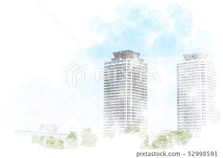 Odaiba High-rise Apartment Watercolor Style Odaiba High-rise Apartment Watercolor Style 52998591