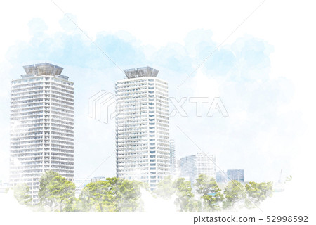 Odaiba High-rise Apartment Watercolor Style 52998592
