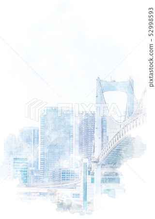 Rainbow Bridge and high rise apartment Watercolor style Rainbow Bridge and high rise apartment Watercolor style 52998593
