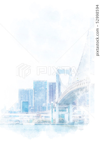 Rainbow Bridge and high rise apartment Watercolor style 52998594