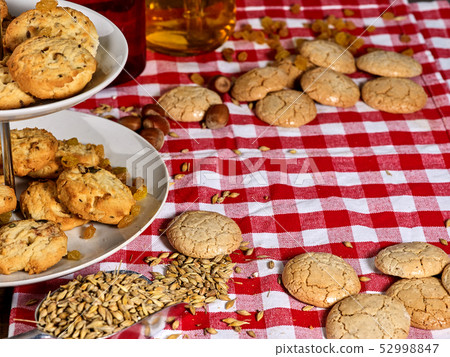 Oatmeal cookies on tier cake stand 52998847