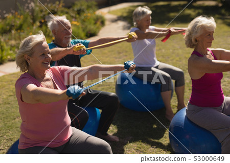 Group of senior people exercising in the park 53000649