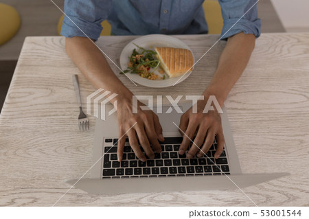 Male executive using laptop in office 53001544