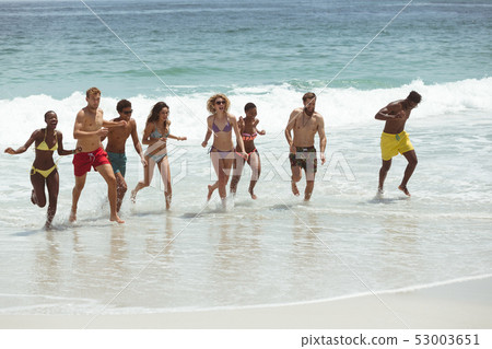 Group of friends enjoying at beach  53003651