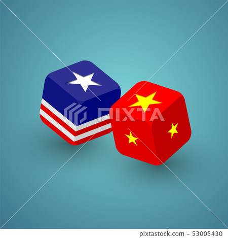 3D isometric Dice with America and China flag 3D isometric Dice with America and China flag 53005430
