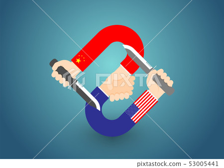 Business Hand check of America and China flag with 53005441