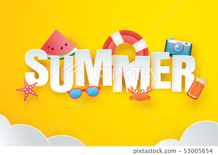Hello summer with decoration origami on the sky 53005654