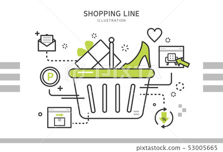 購物車點線郵件項目橫幅購物線例證 插圖素材 圖庫